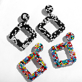 Handmade Geometric Diamond Earrings with Rice Beads (ERR49)