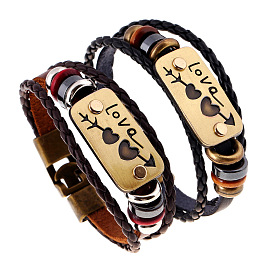 Leather Couple Bracelet Set - Handmade Braided Love Wristband for Valentine's Day Gift