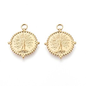 304 подвески из нержавеющей стали, плоская круглая с подвеской дерево жизни