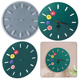Moules en silicone de décoration murale d'horloge ronde plate, pour la résine UV, fabrication artisanale de résine époxy