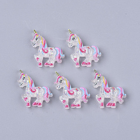 Resin Cabochons, with Glitter Sequins, Unicorn