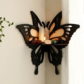 Wooden Butterfly Shelf for Crystals, Witchcraft Floating Wall Shelf, Candle Holder