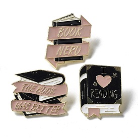 Book Enamel Pins, Golden Alloy Badge for Backpack Clothes