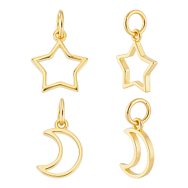 4 шт. 2 стили 925 полые подвески из стерлингового серебра, Луна и звезды, с прыжковых колец