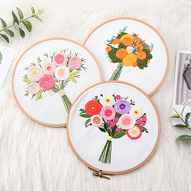 Flower Pattern DIY Embroidery Starter Kits, Including Embroidery Cloth & Thread, Needle, Instruction Sheet