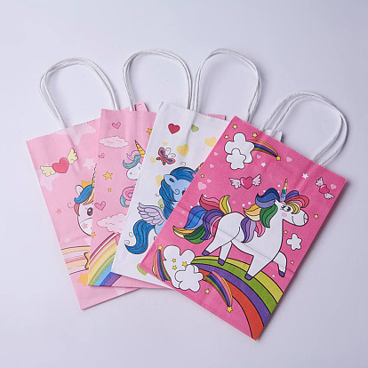 kraft Paper Bags, with Handles, Gift Bags, Shopping Bags, Rectangle, Horse Pattern