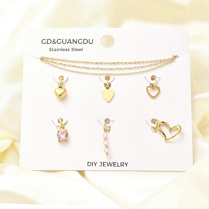 Комплекты из кубического циркония и стеклянного сердца с подвеской, ожерельями и браслетами, 304 комплекты украшений из нержавеющей стали для женщин