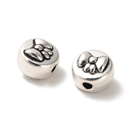 Tibetan Style Alloy Beads, Cadmium Free & Lead Free, Flat Round with Bowknot Pattern