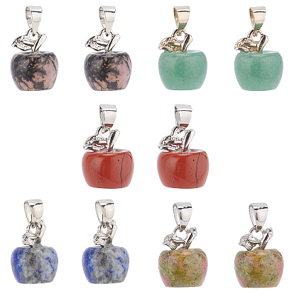 Natural Gemstone Pendants, with Platinum Tone Brass Findings, Apple