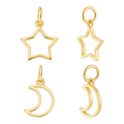 4 шт. 2 стили 925 полые подвески из стерлингового серебра, Луна и звезды, с прыжковых колец