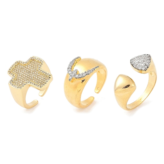 Открытые манжеты из латуни с микропаве и прозрачным цирконием для женщин, реальный 18 k позолоченный