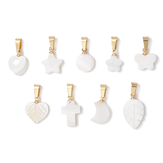 Природные подвески оболочки пресноводных, геометрические подвески с 304 защелкивающимися креплениями из нержавеющей стали, золотые, белые