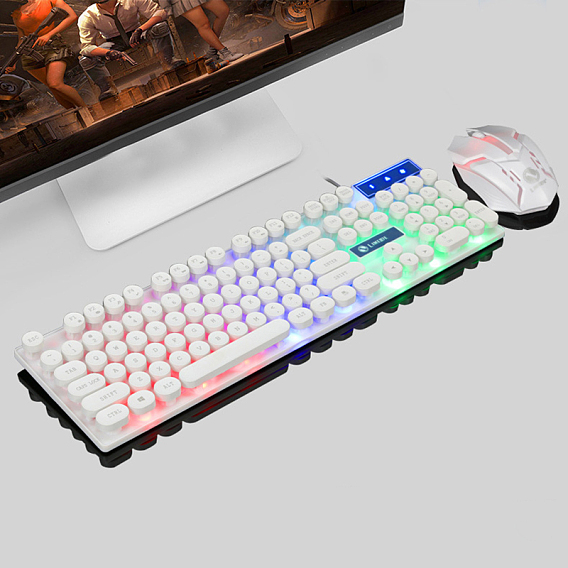 Plastic Mechanical Gaming Keyboard and Mouse Combo, Punk Style, LED Rainbow Backlit