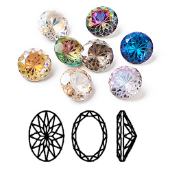 K9 Glass Rhinestone Pointed Back Cabochons, Random Color Back Plated, Faceted, Diamond, Flower Pattern