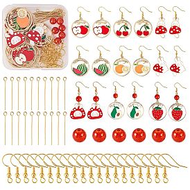 DIY Fruit & Rabbit Drop Earring Making Kit, Including Alloy Enamel Pendant, Crackle Glass Beads, 304 Stainless Steel Eye Pin, Brass Earring Hooks