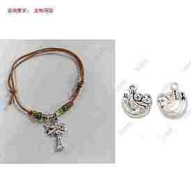 Sloth Alloy Charm Bracelets, Adjustbale Waxed Cotton Cord Bracelets for Women, Men, with Glass Seed Beads