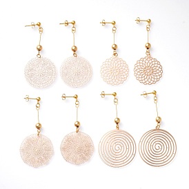 Stud Earrings, with Brass Findings and 304 Stainless Steel Stud Earring Findings, with Ear Nuts, Flat Round & Flower