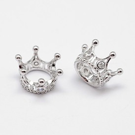 Brass Micro Pave Grade AAA Cubic Zirconia Beads, Large Hole Beads, Cadmium Free & Nickel Free & Lead Free, Crown