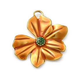 304 Stainless Steel Enamel Pendants, Flower Charms, Ion Plating(IP), Real 18K Gold Plated