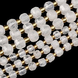 Бусины из натурального радужного лунного камня, граненые настольные бусины в форме куба, с бисером