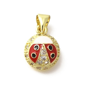 Brass Micro Pave Clear Cubic Zirconia Enamel Pendants, Ladybug Charms