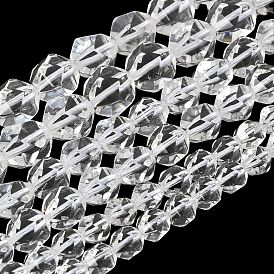 Natural Quartz Crystal Rock Crystal Beads Strands, Faceted, Star Cut Round Beads, Grade AB