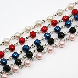 Perles de verre chaînes de perles à la main pour faire des colliers / bracelets, avec épingle à oeil en fer, non soudée, 39.3 pouce, Environ 77 pcs/chapelet