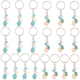 Cra20pcs2 llavero colgante turquesa sintético de tortuga y estrella de mar de colores, con anillo de hierro