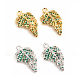 Brass Micro Pave Cubic Zirconia Pendants, Leaf