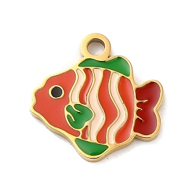Ion Plating(IP) 304 Stainless Steel Enamel Charms, Laser Cut, Fish Charm