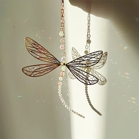 Glass & Metal Dragonfly Pendant Decorations, Window Hanging Suncatchers