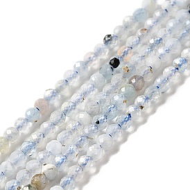 Aigue-marine naturelle brins de perles, facette, ronde