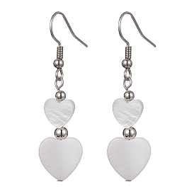 Natural Shell Heart Dangle Earrings, 304 Stainless Steel Earrings