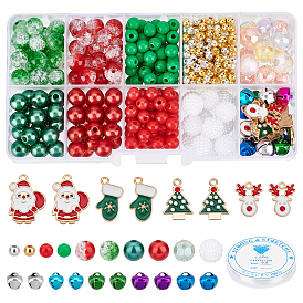 Nbeads DIY Christmas Bracelet for Kid Making Kits, Including Imitation Pearl Acrylic & Plastic Beads, Iron Bell Charms, Christmas Reindeer & Glove & Tree & Santa Claus Alloy Enamel Pendants