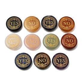 Engraved Natural Gemstone Decision Stones, Fortune Telling Stones, Flat Round with Yes & No Pattern