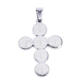 304 Stainless Steel Saint Benedict Medal Cross Pendants, 43x30x2mm, Hole: 5x9mm
