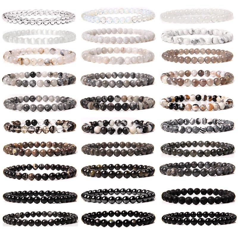 Synthetic Mixed Stone Round Beaded Stretch Bracelet