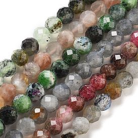  Natural Prehnite/Sunstone/Ruby Zoisite/Labradorite/Rhodonite Beads Strands, Faceted, Round