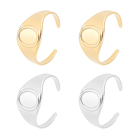 4Pcs 2 Colors Ion Plating(IP) 304 Stainless Steel Oval Chunky Open Cuff Ring Findings, Ring Settings for Enamel