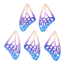 Spray Painted 430 Stainless Steel Filigree Pendants, Butterfly Wing Charm