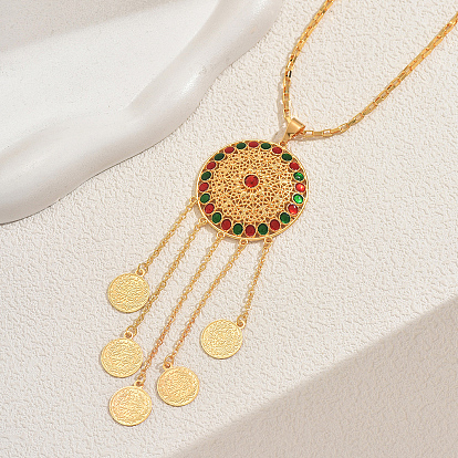 Винтажные этнические сплавы паве кубический цирконий монета кисточка кулон ожерелья для женщин, золотые