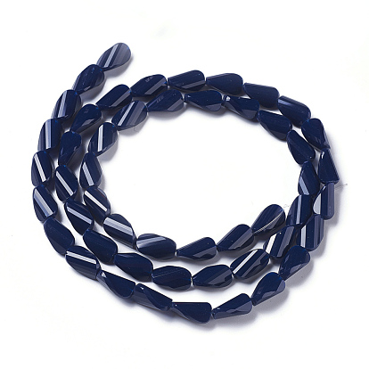 Opaque Solid Color Glass Beads Strands, Faceted, Twist