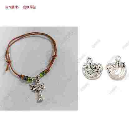 Sloth Alloy Charm Bracelets, Adjustbale Waxed Cotton Cord Bracelets for Women, Men, with Glass Seed Beads