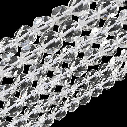 Natural Quartz Crystal Rock Crystal Beads Strands, Faceted, Star Cut Round Beads, Grade AB