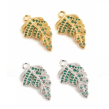 Brass Micro Pave Cubic Zirconia Pendants, Leaf