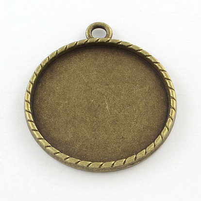 Тибетский стиль cvared сплава настройки кабошон круглый кулон с плоским, чашки безель с краями, без кадмия и без свинца, лоток : 30 мм, 38x33x3 мм, Отверстие : 3 мм , около 132 шт / 1000 г