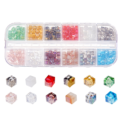 360 шт 12 цвета гальванические стеклянные бусины, с половиным покрытием, граненые, кубические