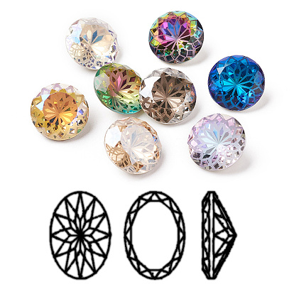 K9 Glass Rhinestone Pointed Back Cabochons, Random Color Back Plated, Faceted, Diamond, Flower Pattern