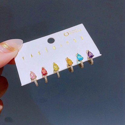 Chic Colorful Waterdrop Zirconia Earrings Set - Elegant Minimalist Ear Studs Jewelry