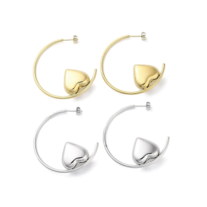 Ion Plating(IP) 304 Stainless Steel Stud Earrings Hand Polished, Heart